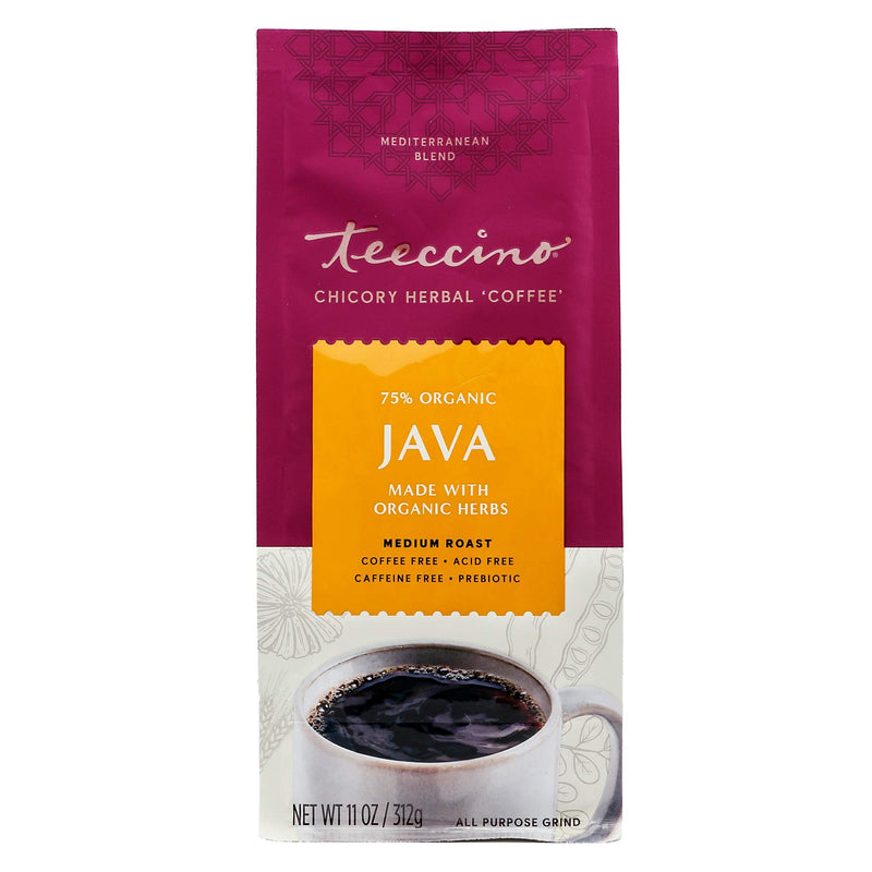[Australia] - Teeccino Chicory Coffee Alternative - Java - Ground Herbal Coffee That’s Prebiotic, Caffeine Free & Acid Free, Medium Roast, 11 Ounce 