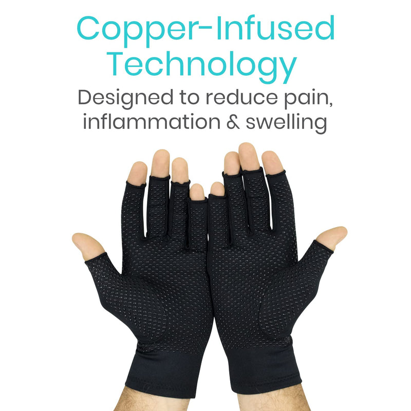 [Australia] - Vive Fingerless Copper Arthritis Gloves Black (X Small) X Small 