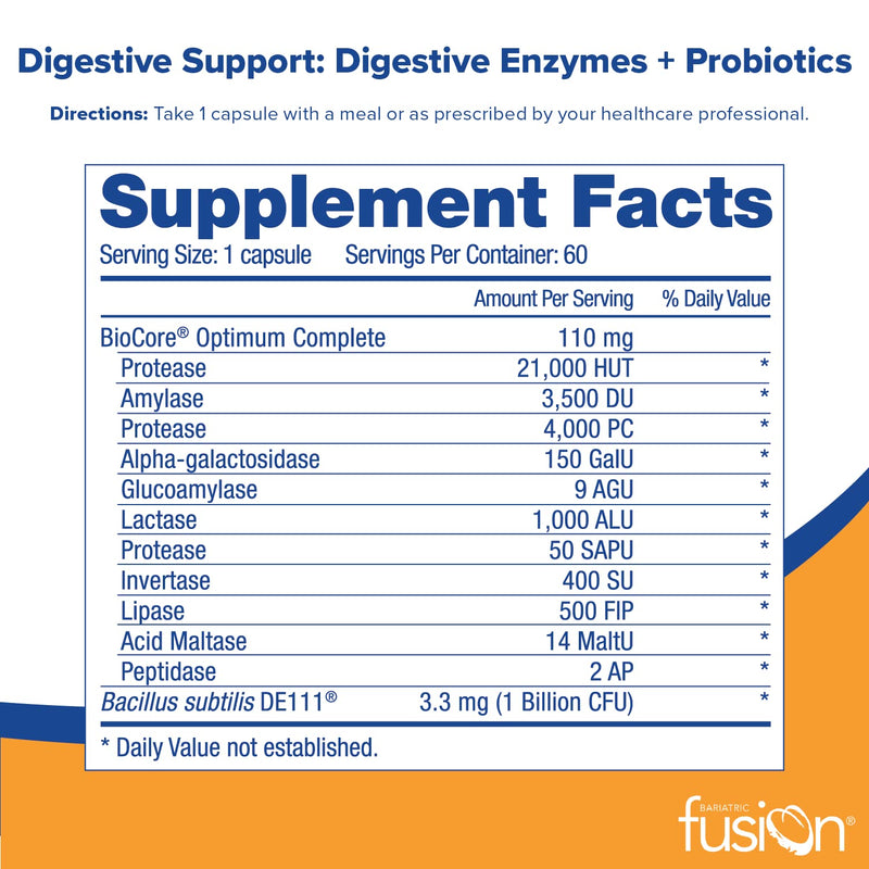 [Australia] - Bariatric Fusion Daily Digestive Support, 1 Per Meal, Capsules - Digestive Enzymes and Probiotic Nutritional Supplement, Immune System Support - 60 Servings 