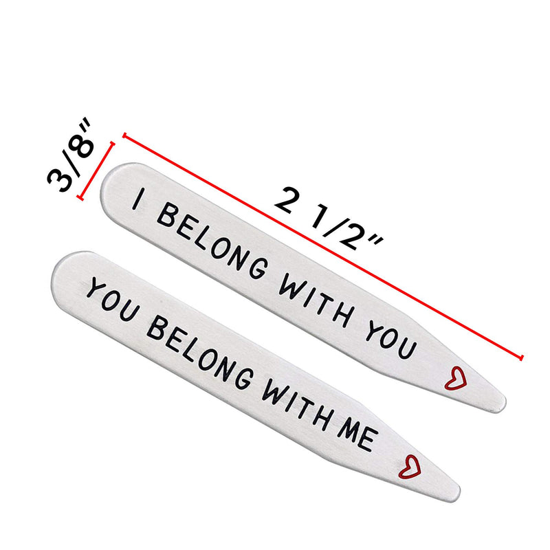 [Australia] - Boyfriend Husband Gifts Collar Stays I Belong with You You Belong with Me Mens Gift for Anniversary Birthday Present White 