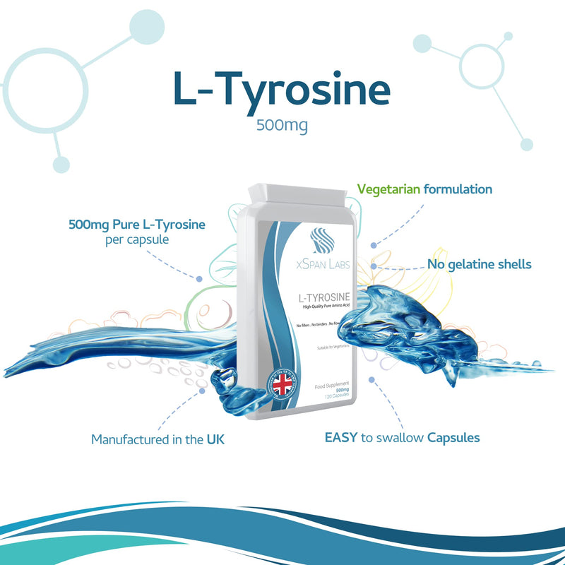 [Australia] - L-Tyrosine 500mg 120 Capsules - Pure Amino Acid with No Fillers, No Binders or Flow Agents � Nutritional Supplement Suitable for Vegetarians - Made in The UK 