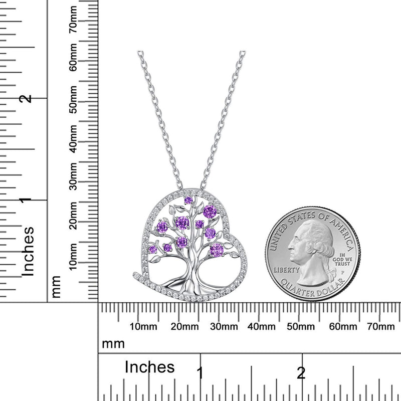 [Australia] - Amethyst Jewelry for Women Birthday Gifts Tree of Life Necklace for Mom Wife Sterling Silver Love Heart Jewelry Tree of Life Love Heart Amethyst Necklace 