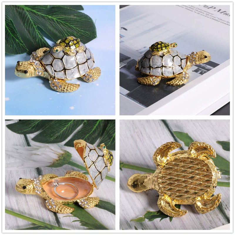 [Australia] - Waltz&F Silverback Turtle Metal Trinket Box Hinged Hand-Painted Ring Holder Animal Figurine Home Decoration 