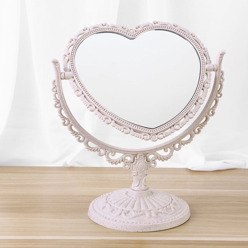 [Australia] - Beaupretty Double Sided Mirror with 360 Degree Rotation Table Top Heart Shape Makeup Cosmetic Mirror (Beige) Beige 