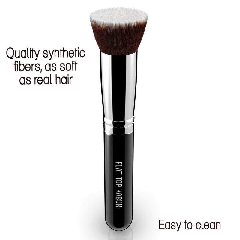 [Australia] - Flat Top Kabuki Foundation Brush By KESHIMA - Premium Makeup Brush for Liquid, Cream, and Powder - Buffing, Blending, Face Brush 14.4 cm Black 