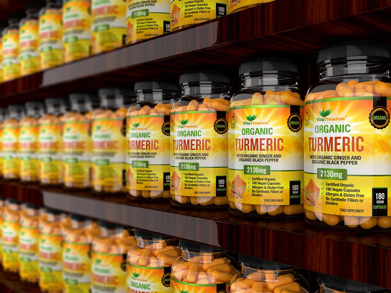[Australia] - Organic Turmeric Curcumin 2130mg per Serving with Ginger and Black Pepper - 180 Vegan Capsules - High Strength Supplement 