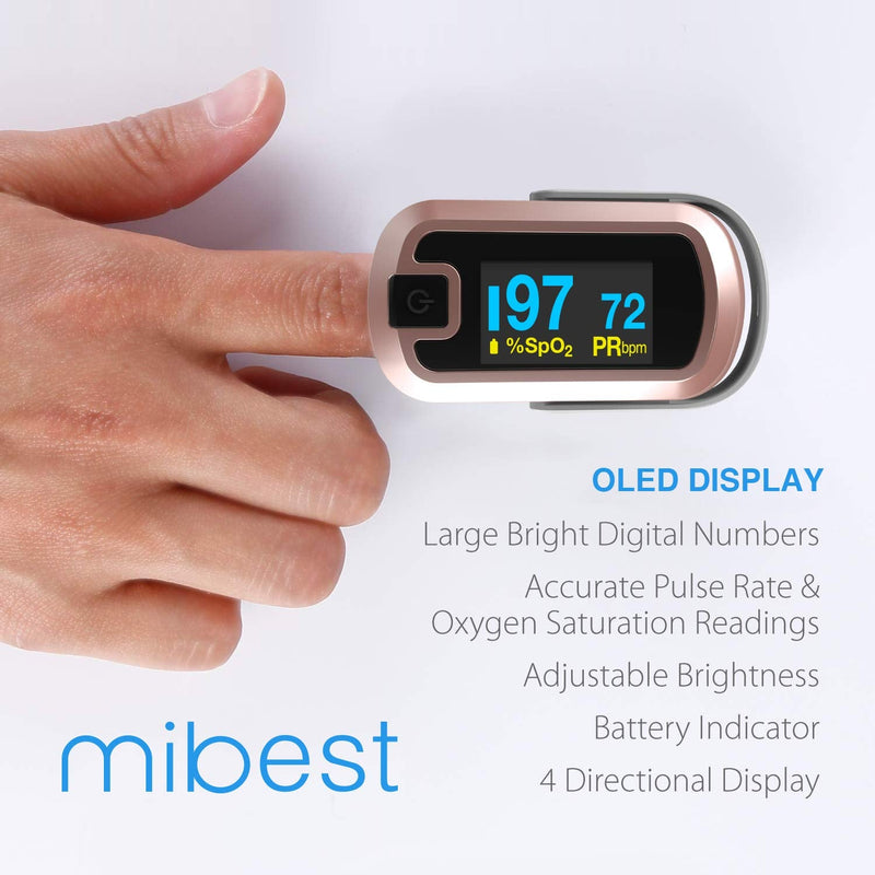 [Australia] - mibest OLED Finger Pulse Oximeter, O2 Meter, Dual Color White/Rose Gold 