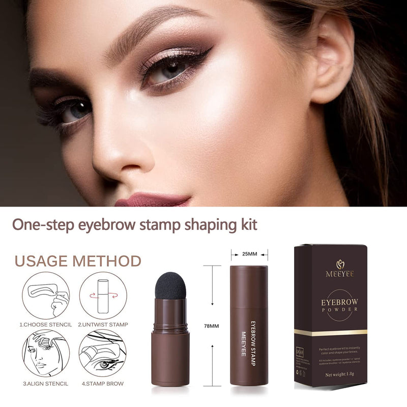 [Australia] - Eyebrow Stamp Shaping Kit, One Step Brow Eyebrow Stamp Stencil Kit Waterproof With 10 Reusable Eyebrow Templates 2 Eyebrow Pen Brushes Eyebrow Stamp Makeup Tools (Natural Brown) Natural Brown 