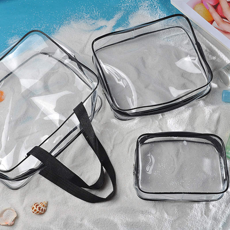 [Australia] - SUNTRADE Clear Cosmetic Bag, Travel Toiletry Bag Set with Zipper, PVC Make-up Pouch Handle Straps for Women MenÔºåSet of 3 