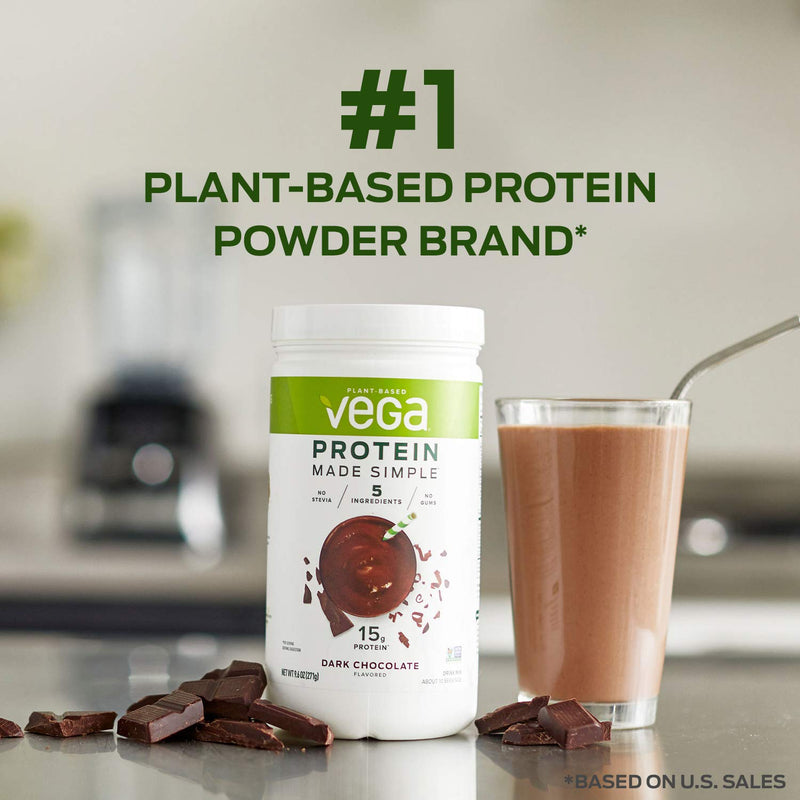 [Australia] - Vega Protein Made Simple, Dark Chocolate, Stevia Free Vegan Plant Based Protein Powder, Healthy, Gluten Free, Pea Protein for Women and Men, 9.6 Ounces (10 Servings) 10 Servings (Pack of 1) 