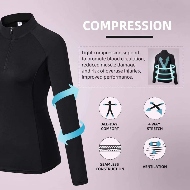 [Australia] - Sillictor 1/4 Zip Running Top Women Thermal Ski Base Layer Breathable High-Wicking Soft 06-black M 