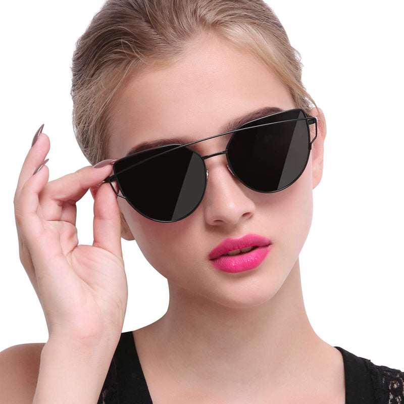 [Australia] - Joopin Retro Polarised Cateye Sunglasses for Women, Metal Frame Black Lens Double Bridge Womens Sunglasses Fashion Black+pink as the pictures 