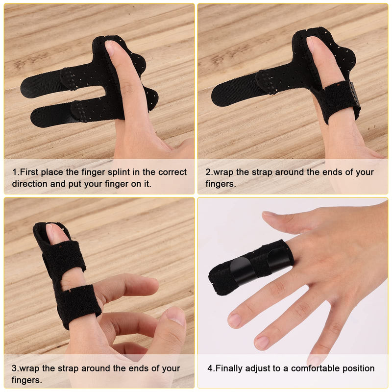 [Australia] - AIEX 4 Pcs Finger Splints, Finger Straightener with Air Holes, Finger Support Finger Stabilizer Brace for Strained Sprained Fingers Arthritis or Tendinitis (Black) 