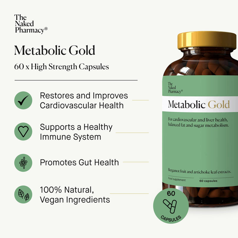 [Australia] - The Naked Pharmacy | Metabolic Gold | Bergamot Fruit Supplements | with Artichoke Leaf & Baobab | Cardiovascular, Metabolism & Insulin Resistance | 60 Capsules 60 count (Pack of 1) 