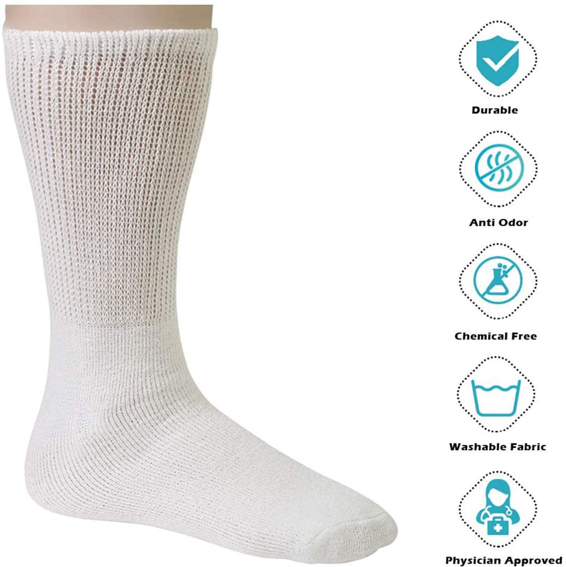 [Australia] - Creswell Diabetic Socks Made in USA (9-11, 6 Pairs White Crew) 9-11 