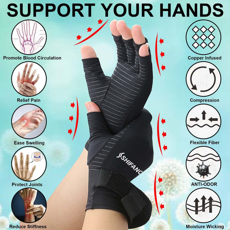[Australia] - SHIFANQI 4 Pack Copper Arthritis Compression Gloves for Women Men,Hand Pain Relief Typing Gloves Fingerless for Carpal Tunnel LARGE/X-LARGE 