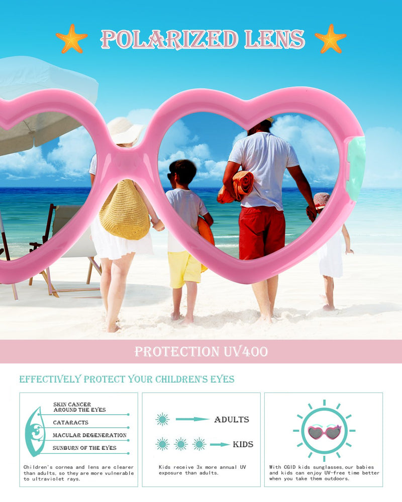 [Australia] - CGID Soft Rubber Kids Cute Heart Polarized Sunglasses UV400 for Children Age 3-10, K78 Glossy Black Black 