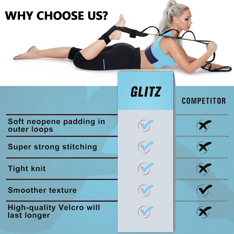 [Australia] - Foot and Calf Stretcher for Plantar Fasciitis, Premium Physiotherapy Stretching Strap Improves Strength and Relief to Heel Spurs, Calf, Thigh and Hip (Black) Black 
