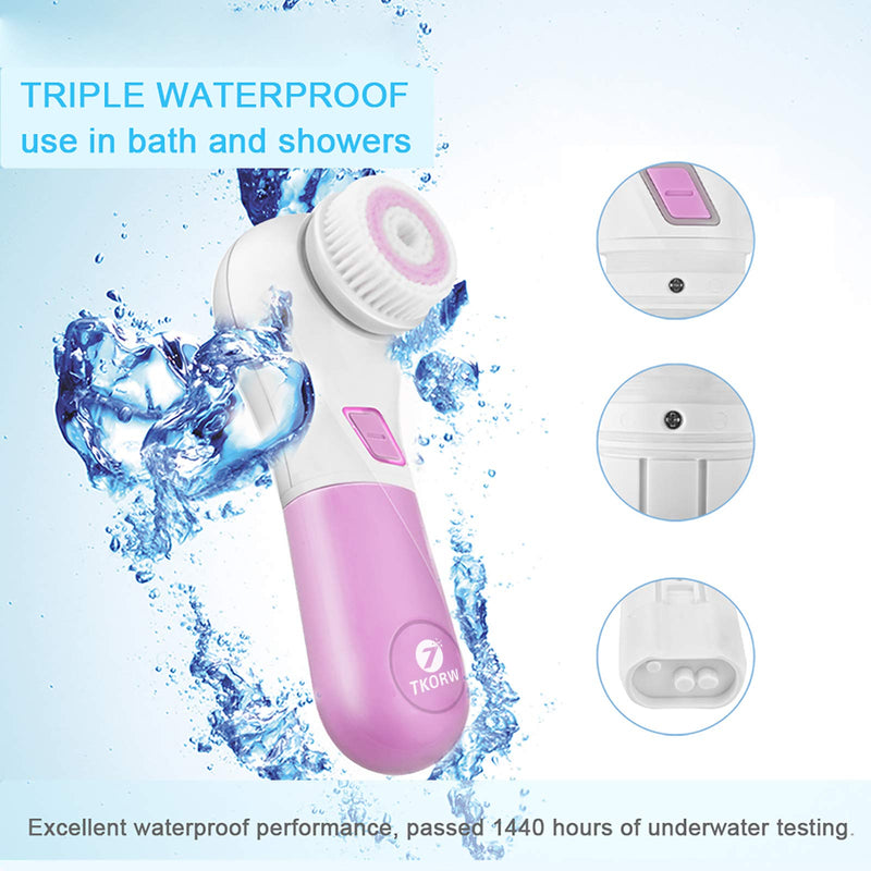 [Australia] - Facial Cleansing Brush,TKORW IP68 Waterproof,5 Rotating Brush Heads,2 Modes (Gentle/Deep Cleans),2AA Power Supply,360° Cleaning, Blackheads, Whiteheads, Calluses, Dead Skin Cleansing Spin Brush 