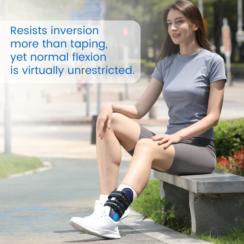 [Australia] - VELPEAU Ankle Support Brace for Men & Women, Ankle Stabilizer, Stirrup Splint for Sprains, Tendonitis, Volleyball, Basketball, Sprained Ankle, Reversible Left & Right Foots, One Size Fits Most (Blue) Blue Foam Pads 