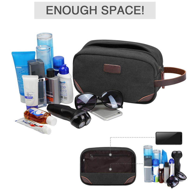 [Australia] - Men's Travel Toiletry Organizer Bag Canvas Shaving Dopp Kit TSA Approved (Black) Black 