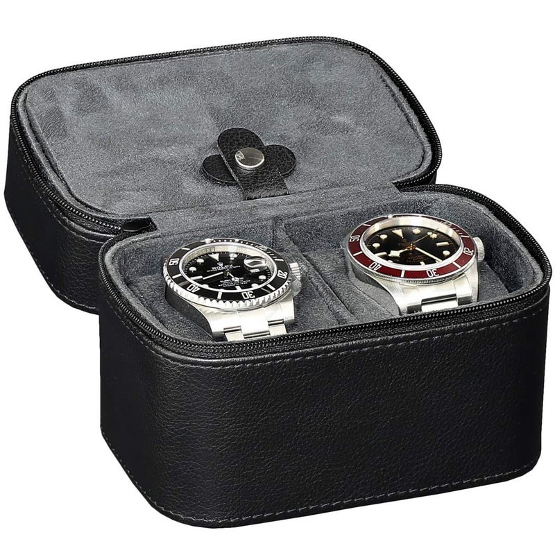 [Australia] - 2 Watch Travel Case Storage Organizer for 2 Watches | Tough Portable Protection w/Zipper Fits All Wristwatches & Smart Watches Up to 50mm Black/Grey 