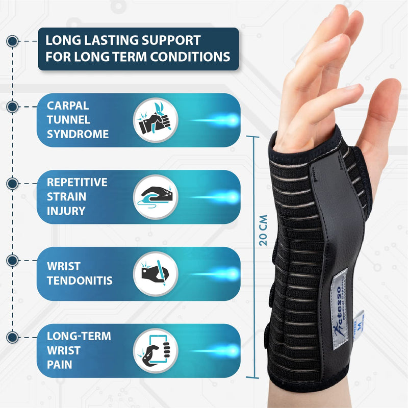 [Australia] - Actesso Breathable Wrist Support Brace Splint - Ideal for Carpal Tunnel, Sprains, and Tendonitis (Black, Medium Right) Black M (Pack of 1) 