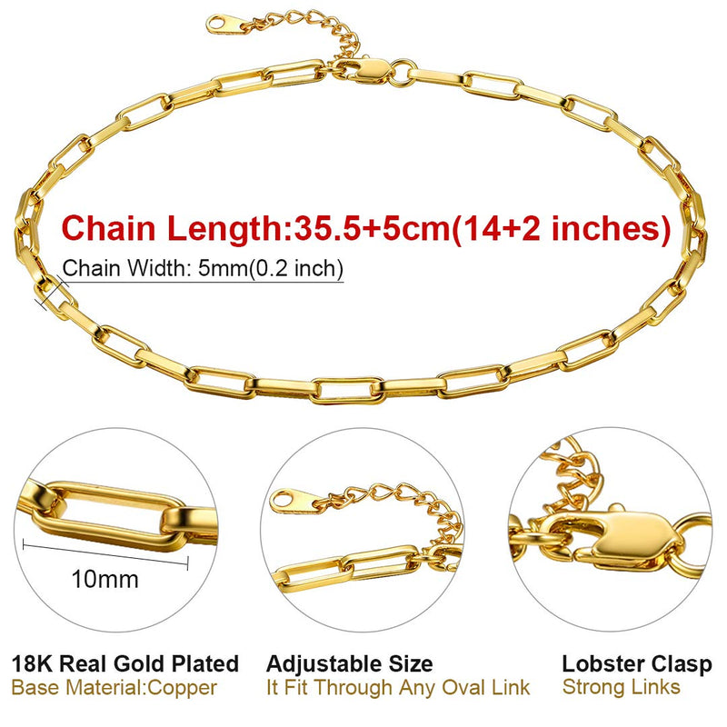 [Australia] - ChainsHouse 18K Gold Layered Bead/Paperclip/Heart Shape/Crystal Beads/Thick Chunky Cuban/O Cable Gold Link Chain Choker Necklaces for Women Girls, Send Gift Box a. Oval Link Chain (HOT) 