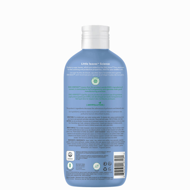 [Australia] - ATTITUDE Natural Bubble Wash for Kids EWG Verified Hypoallergenic Body Soap for Sensitive Skin Vegan and CrueltyFree, Blueberry, 16 Fl Oz (18316) 
