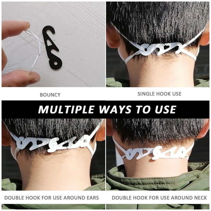 [Australia] - 30Pcs Mask Ear Hooks, 3 Position Adjustable Ear Clips, Mask Extension Hooks for Ear Pain Relief, Earmuffs for Adults and Children, Black, White 