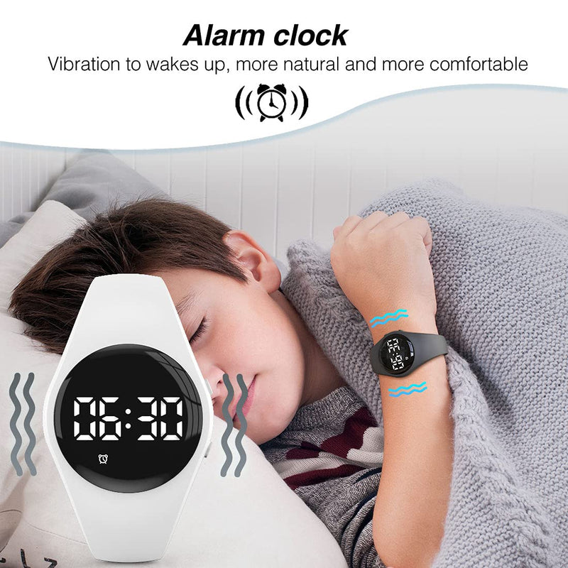 [Australia] - Led Digital Pedometer Watch , Digital Steps Tracker , Non-Bluetooth, Vibrating Alarm Clock, Stopwatch, Great Gift for Children Teens Girls Boys Women White 