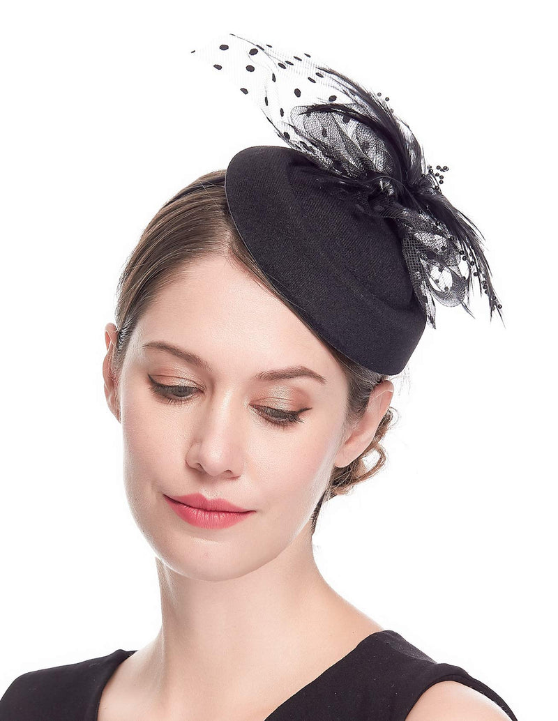 [Australia] - Cizoe 20s 30s 50s Vintage Headwear Costume Hats Fascinators Hats for Women Pillbox Hat Bowler Wedding Party Hat Tea Hat Black 