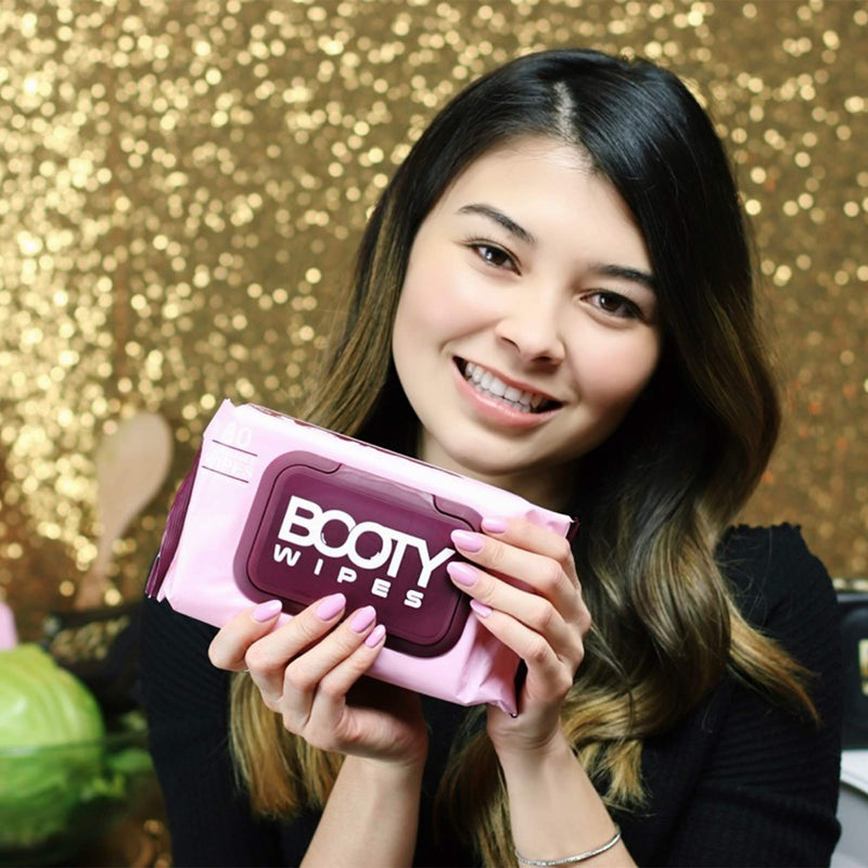 [Australia] - BOOTY WIPES for Women - 80 Flushable Wipes for Adults, Feminine Wet Wipes (80 Wipes Total - 1 Flip-Top Pack) pH Balanced, Infused with Vitamin-E & Aloe 