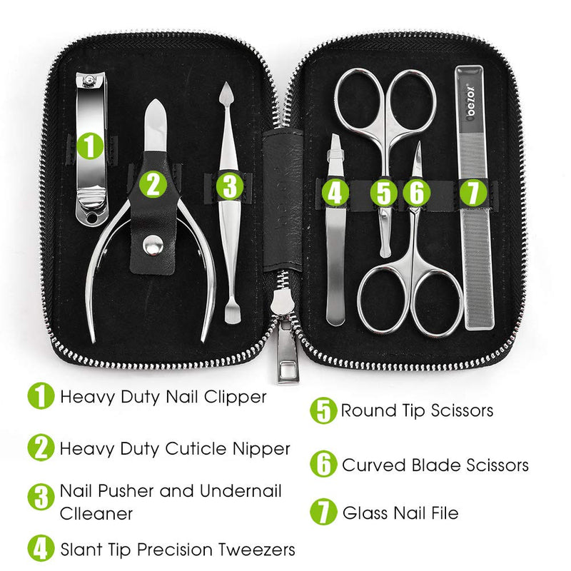 [Australia] - BEZOX Nail Clippers Manicure Pedicure Kit - Professional Personal Care Tools Set - 7 in 1 Stainless Steel Nail Trimming and Facial Hair Grooming Tools for Women & Men Set of 7 