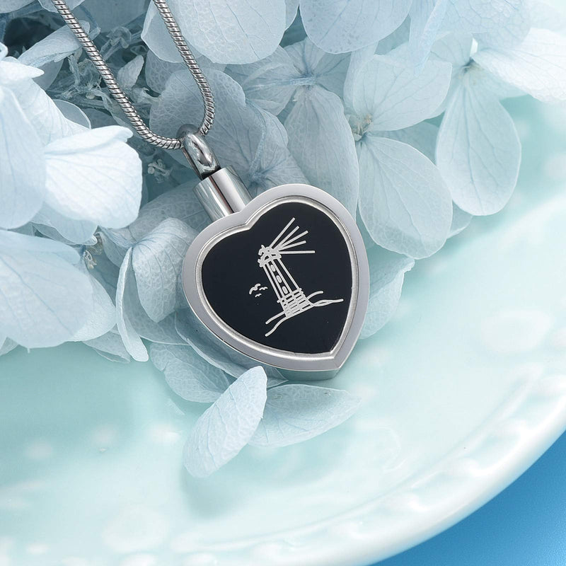 [Australia] - Lighthouse Heart Cremation Necklace For Ashes For Men Keepsake Memorial Urn Pendant Jewelry Silver Tone 