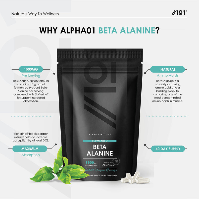 [Australia] - Fermented Beta-Alanine 1500mg – Essential Amino Acid Support – Made with BioPerine® – Non GMO, Gluten Free, Halal – 120 Vegan Capsules 