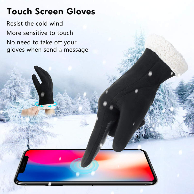 [Australia] - WANSIHE - Womens Winter Gloves Touchscreen Gloves Faux Chamois Soft Suede Plush Driving Lined Gloves Small/Medium 