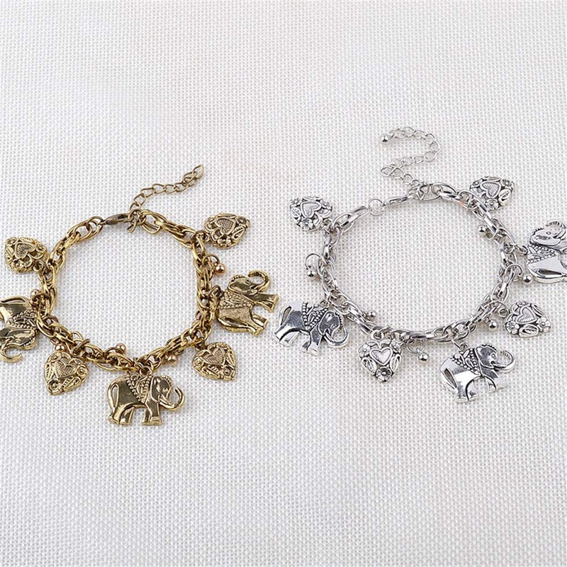 [Australia] - AILUOR Vintage Elephant Heart Bracelet, Bohemian Love Heart Elephant Animal Tassel Anklet Bracelets Charming Jewelry for Women Girl Silver 