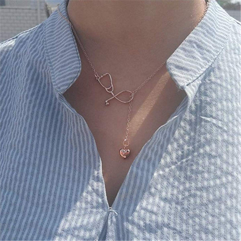 [Australia] - Dcfywl731 Silver Stethoscope Necklace Nurse Gifts for Women,Medicine Heart Pendant 26 A-Z Initial Letters Necklace Doctor Nurse Graduation Gift H-a:Rose Gold Necklace Earrings Set 