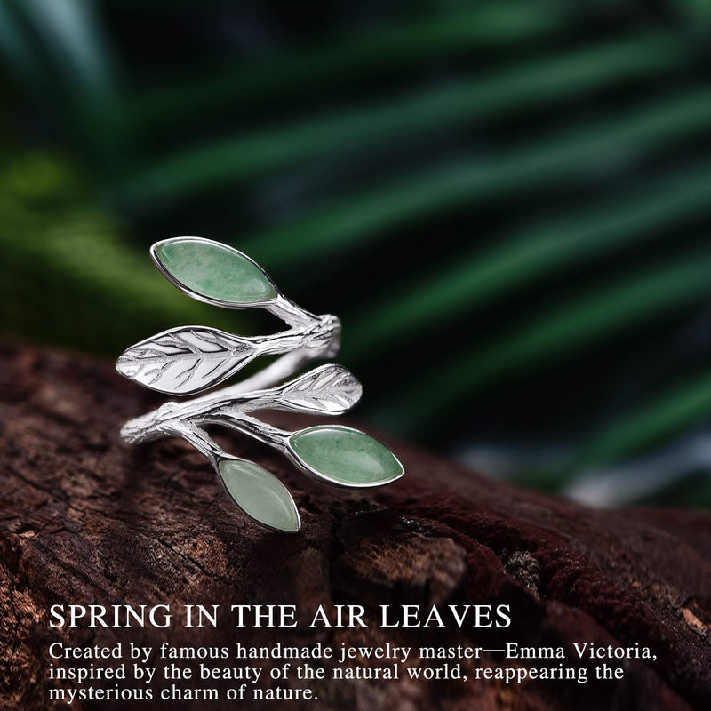 [Australia] - Gift for Mother's Day 925 Sterling Silver Rings Spring in the Air Leaves Open Ring Handmade Jewelry Unique Gifts for Women Mother Mom Wife Girls Her 