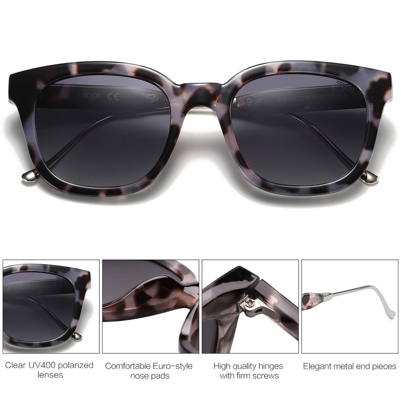 [Australia] - SOJOS Classic Square Polarized Sunglasses Unisex UV400 Mirrored Glasses SJ2050 Black & Black Marble Black & Grey 