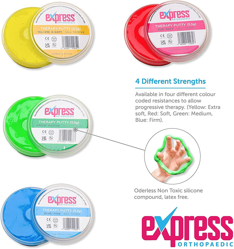 [Australia] - Express Orthopaedic® - Medically Approved Hand Therapy Putty/Resistance Squeeze Putty for Variable Strength & Rehabilitation (Blue: Firm) Blue: Firm 