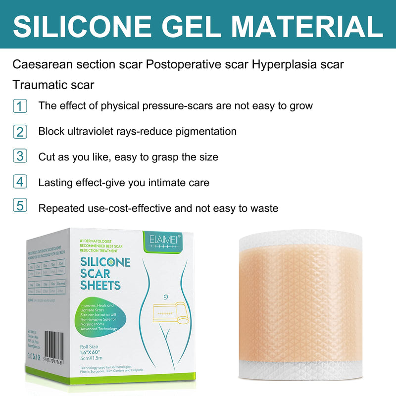 [Australia] - Silicone Scar Sheets, Medical Silicone Easy-Tear Gel Tape Roll, Scar Removal Sheets Works on Old & New Scars, Scar Treatment Sheets 1.6” X 60”roll-1.5m 1.6” x 60”Roll-1.5M Tape Roll 