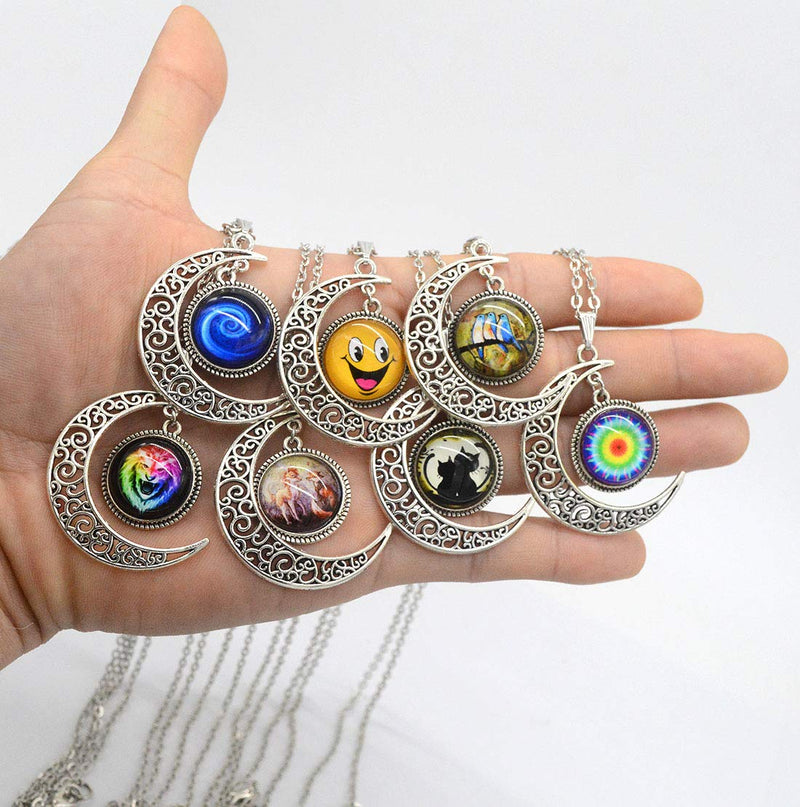 [Australia] - Moon Galaxy Glass Necklace Nebula Universe Pendant Space Galaxy Jewelry 