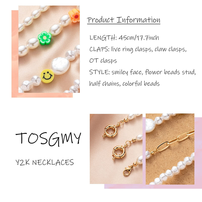 [Australia] - TOSGMY 6Pcs Beaded Pearl Necklace for Women Girls Y2K Necklace Handmade Smiley Face Beads Choker Necklace Set A 