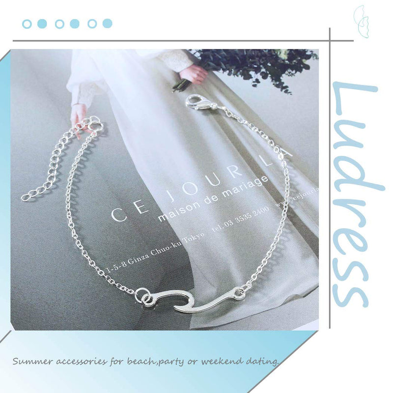 [Australia] - Ludress Boho Wave Anklet Silver Ocean Wave Ankles Bracelet Beach Ankle Chain Foot Jewelry Accessories for Women and Girls 