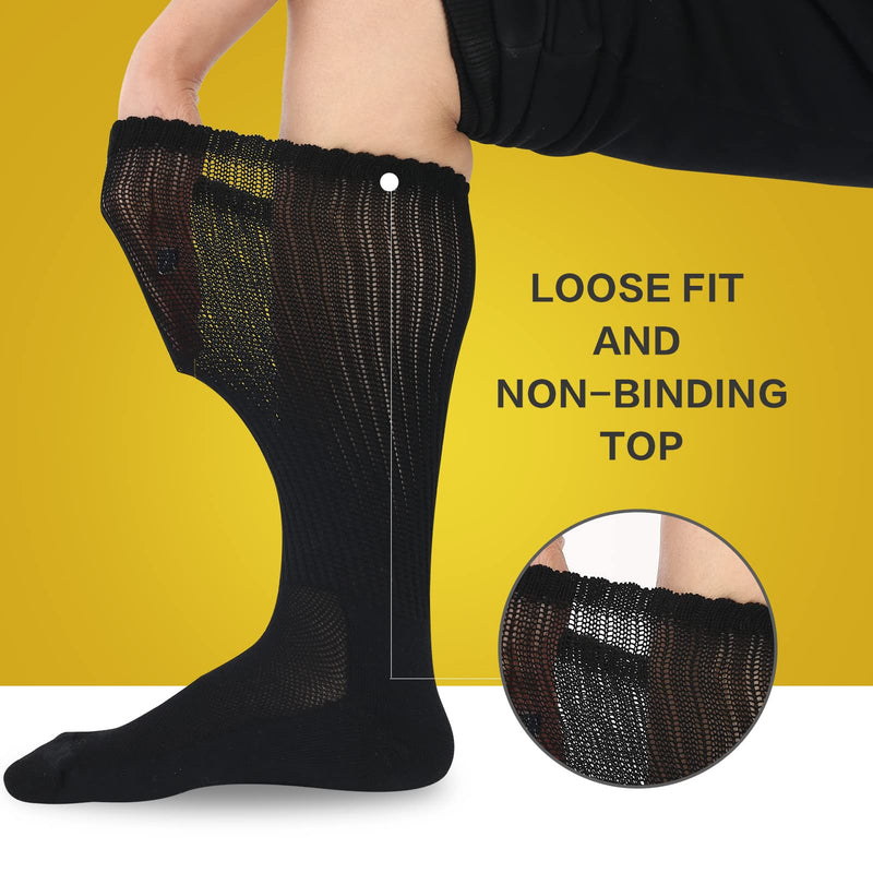 [Australia] - Athlemo 6 Pairs Bamboo Diabetic Socks for Men No-Binding Circulation Crew Seamless & Cushioned Breathable Anti-Odor Black 9-11 Black(6 Pairs) Sock size9-11, Womens shoe size5-10 