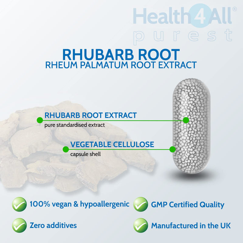 [Australia] - Rhubarb Root 2500mg 60 Capsules (V) .(not Tablets) Purest- no additives. Natural Laxative Supplement. Vegan. Made in The UK by Health4All 60 Count (Pack of 1) 