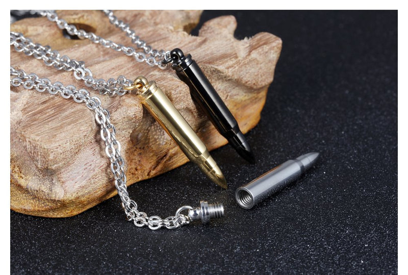 [Australia] - Minimalist Mens Bullet Choker Pendant Necklace for Men Women Boy Urn Cremation Prayer Stainless Steel Fashion Simple Bar Ash Memorial Bullet Chain Nice Gifts Jewelry 