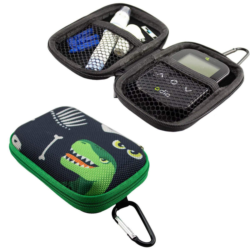[Australia] - caseroxx Blood Glucose Meter Hard Case Suitable for Adia Blutzuckermessgerät in Dinosaur Design - Black, Diabetic Storage case 